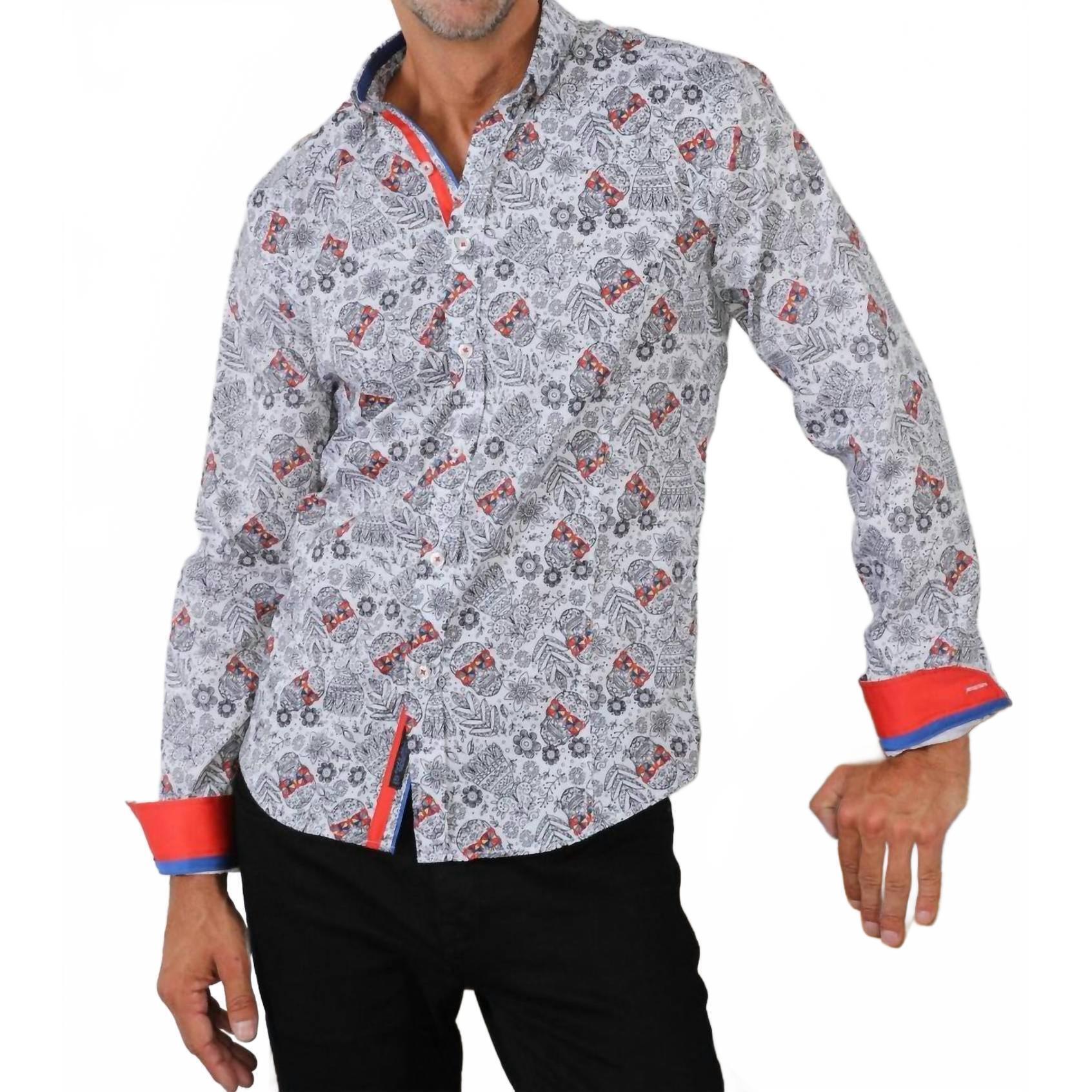 New Eight X Psychedelic Sugar Skull Button Down Shirt In White
